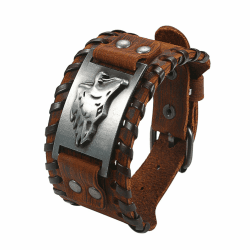 Cupimatch Herren Leder Armband Breites Wickelarmband Geflochten Fleschtarmband Armreif Seil Jungen Länge Verstellbar, Braun Schwarz Wolfkopf-Braun 1 Angebot bei HelloDeals