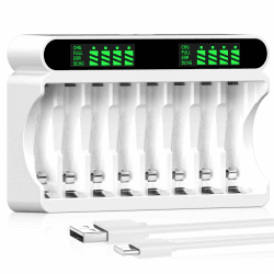 IMREN Akku Ladegerät AA AAA, Universal 8 Unabhängige Ladeplätze mit LCD Anzeige, 5V 2A Type-C und Micro USB Eingang, für NiMH/NiCD Wiederaufladbare AA AAA Batterie 8 Slots Angebot bei HelloDeals