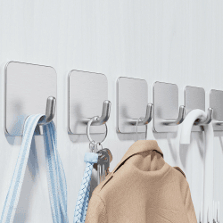 Aikzik Handtuchhalter ohne Bohren, 6er Set, Badezimmer Handtuchhalter aus Edelstahl, Klebehaken extra stark, Selbstklebend Haken für Bad und Küche 2silver-bent Angebot bei HelloDeals