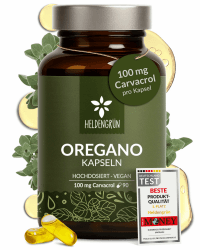 Heldengrün® Oregano Öl Kapseln [HOCHDOSIERT] 100 mg Carvacrol pro Kapsel - Bio Oreganoöl mit +82% Carvacrol aus Griechenland - magensaftresistent, laborgeprüft & vegan - 90 Stück Oregano 90 stück (1er Pack) Angebot bei HelloDeals