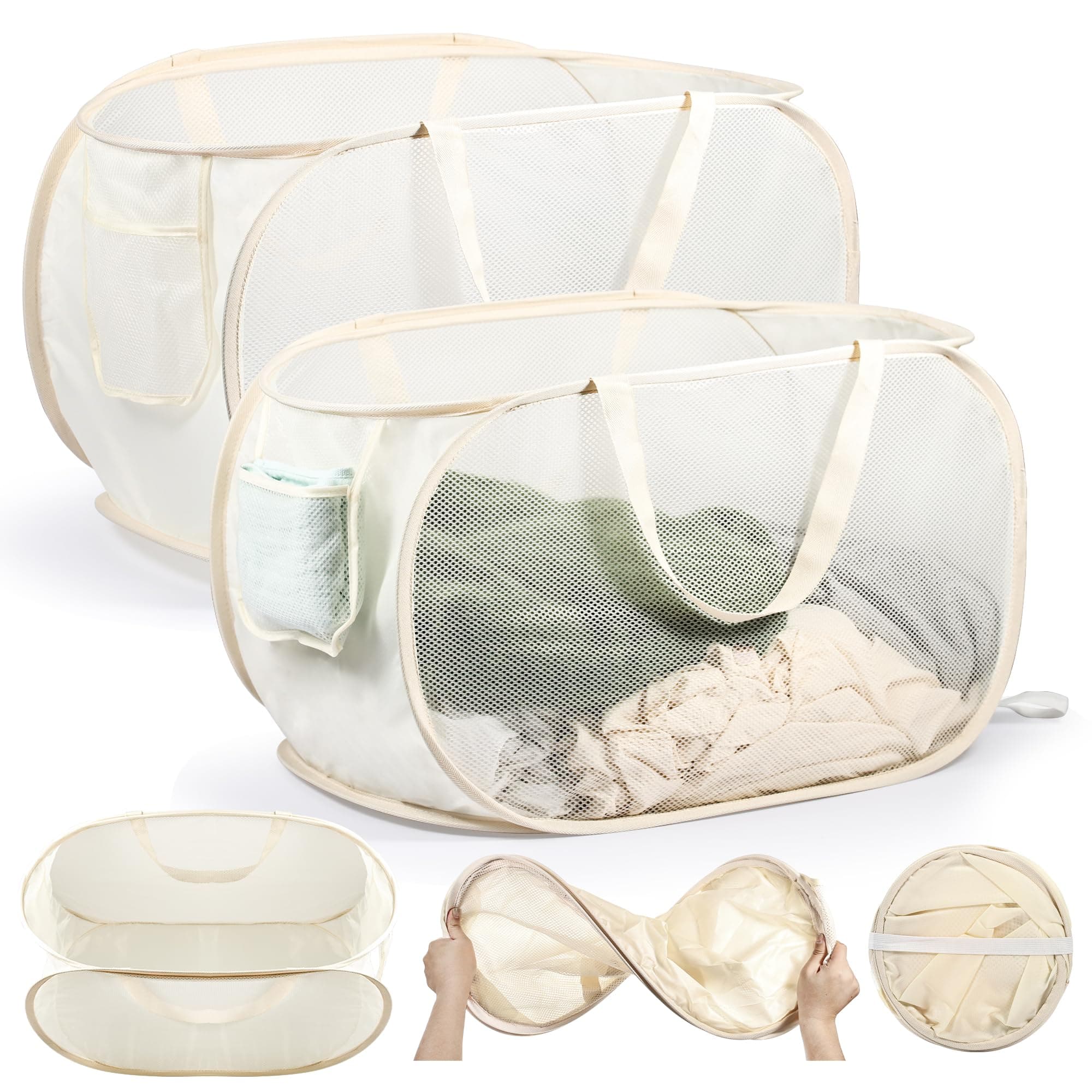 2 Stück Faltbarer Wäschekorb 36 x 36 x 58 cm, Pop Up Wäschekorb Faltbar mit Henkel, Klappbarer Wäschekorbe für Badezimmer, Schlafzimmer, Studentenwohnheime, Reisen und die Aufbewahrung zu Hause Beige + Beige Angebot bei HelloDeals