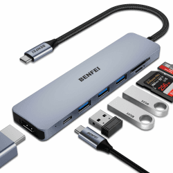 BENFEI USB C HUB 7in1,USB-C HUB Multiport Adapter mit HDMI(4K@60Hz Zertifiziert)/100W Power Delivery/3*USB 3.0 5Gbps/SD/TF Card Reader(160MB/s) für iPhone 15 Pro/Max MacBook iPad Pro iMac S23 XPS17 7-in-1 Gray Angebot bei HelloDeals