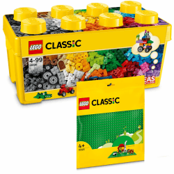 Lego Classic Bausteine Box Mittelgroß + Grüne Platte: Aufbewahrungsboxen & Bauplatte Bundle, Steinebox mit Baseplate für Kinder ab 4 Jahre Angebot bei HelloDeals