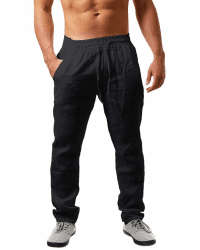 NEMXCE Leinenhose Herren Lang Leichte Sommerhose Herren Loose Fit Freizeithose mit Taschen Kordelzug für Urlaub Strand Yoga Alltag L Schwarz Angebot bei HelloDeals