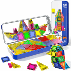 Mini Magnetbausteine Set 40 STK mit Metallbox - Reisespielzeug für Kinder - Magnetische Bausteine für Unterwegs, Flugzeug, Auto & Restaurant - Beschäftigung Autofahrt Geschenk für Jungen & Mädchen classic_edition Angebot bei HelloDeals