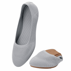 Puxowe Damen Strick-Ballerinas mit Rundkappe Flache Slip-On Schuhe Superweich für Komfort Bequem für Spaziergänge Niedriger Keilabsatz Lässiger Stil 41 EU Helles Grau Angebot bei HelloDeals