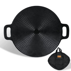 CCLIFE BBQ Grillpfanne Koreanische Grillpfanne aus Gusseisen Runde Grillplatte Antihaftbeschichtung,Doppelgriffe für Camping Grillpfanne - 29cm Durchmesser - mit Tasche Angebot bei HelloDeals