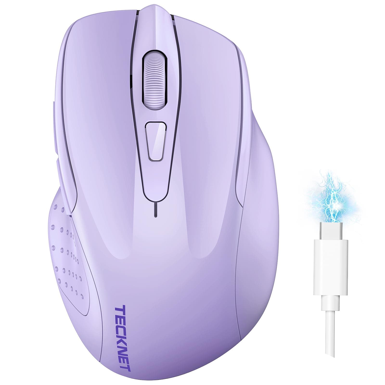 TECKNET Bluetooth Maus, Wiederaufladbare Maus Kabellos(DREI Modi: BT 5.0/3.0 + 2.4G), 4800 DPI, Ergonomische Leise Funkmaus für Laptops, Mac OS, Android, Windows, Helles Lila Angebot bei HelloDeals