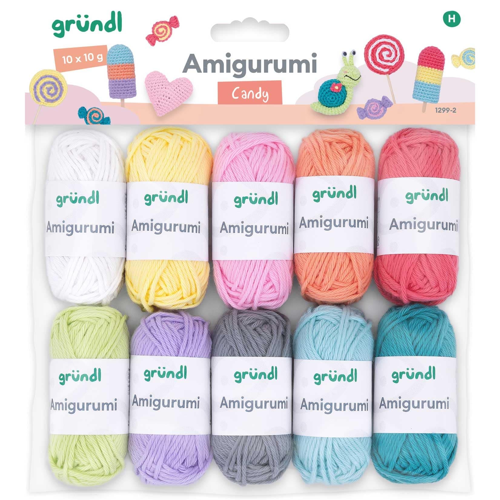 Gründl Wolle Amigurumi - dünne Wolle zum Häkeln von kleinen Figuren - Häkelgarn- Glänzend und hautfreundlich - 100% Baumwolle - 10 Miniknäuel 10 g / 23 m - Nadelstärke 3-4 - Pastell Angebot bei HelloDeals