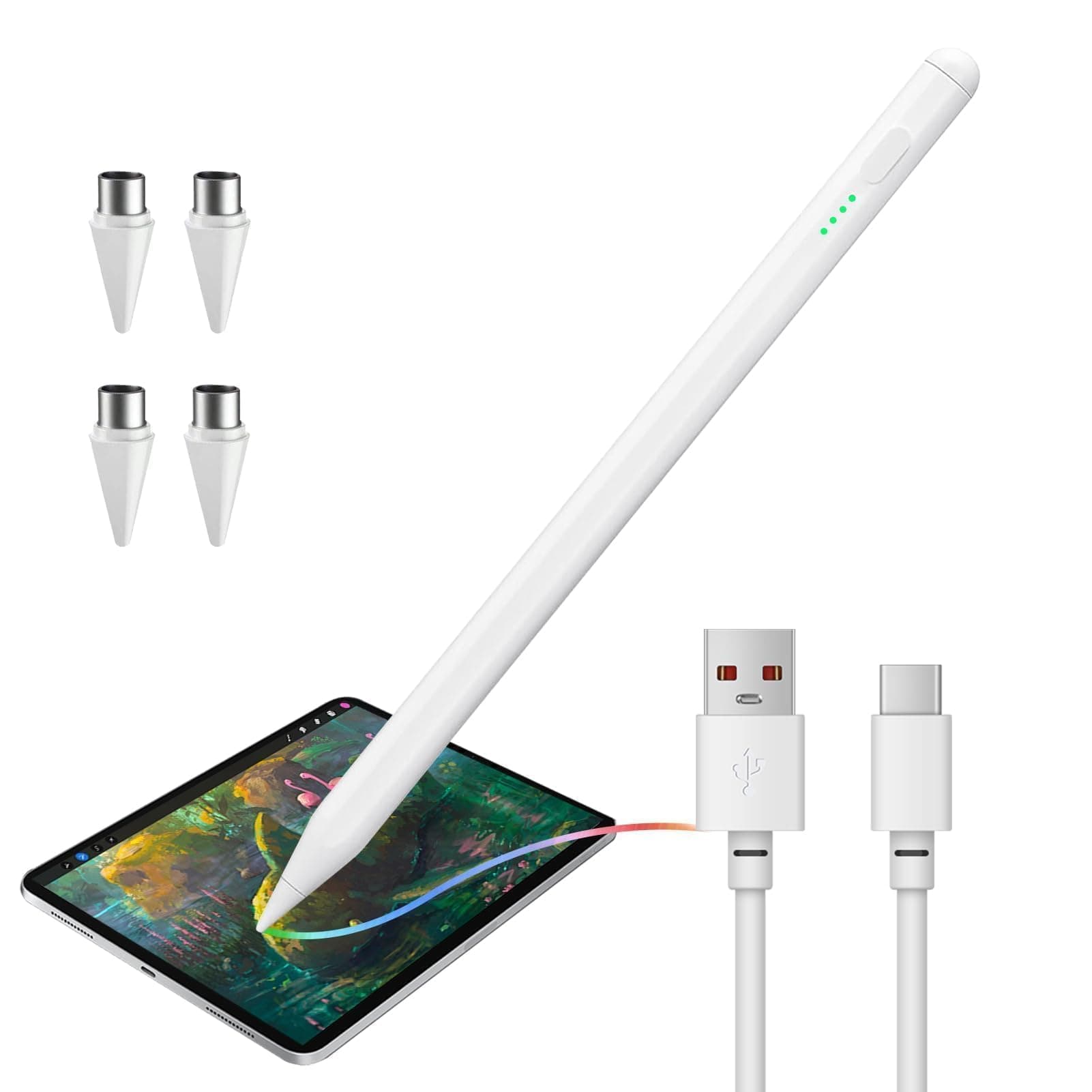 Stylus Pen für Touchscreens Android, Stylus Pencil für Tablet,Handy Stift Kompatibel mit SAM Sung/Huawei/i-Phone, Neigungsempfindlich, Universal Tablet Stift mit 4 Ersatzspitzen, Weiß Angebot bei HelloDeals