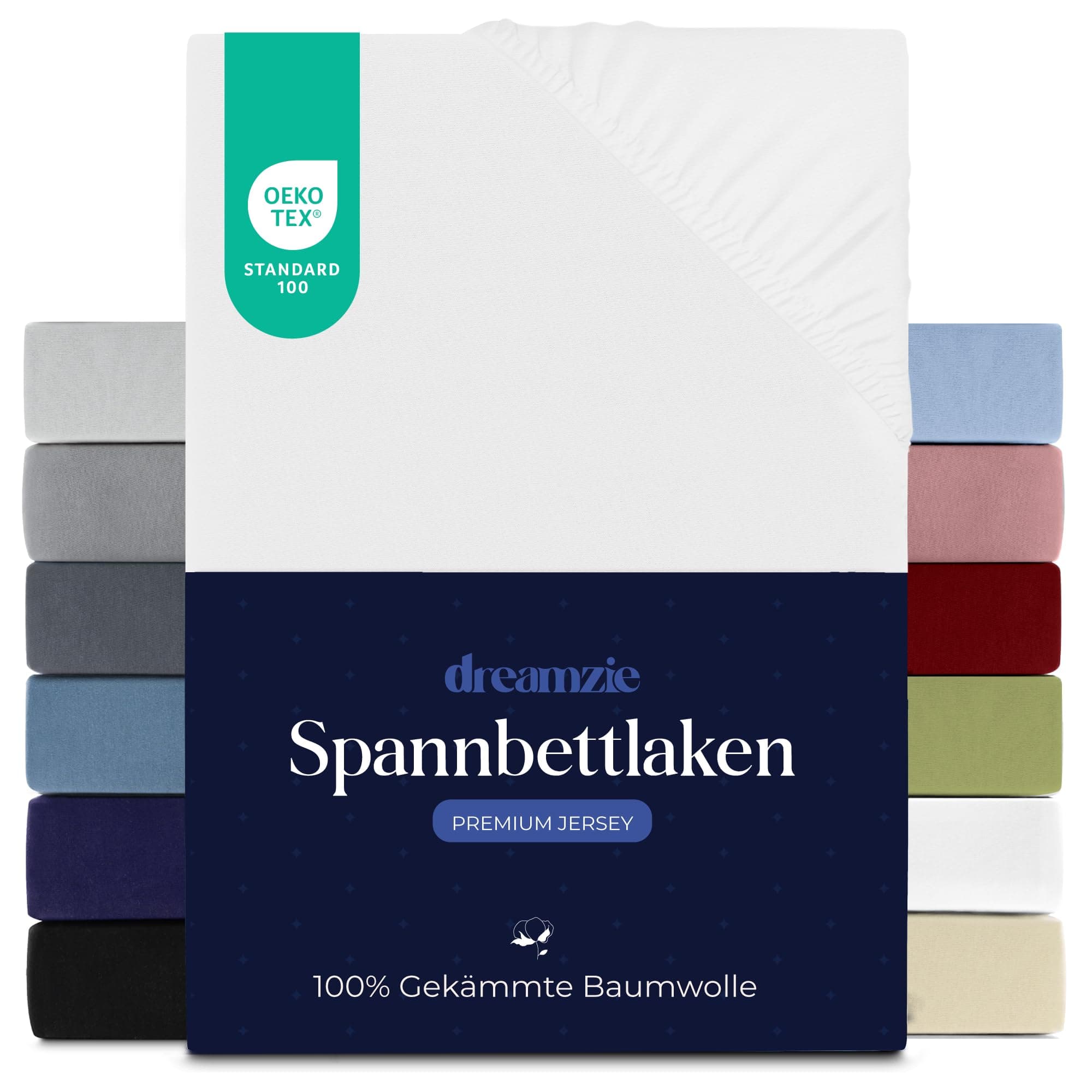 Dreamzie Premium Spannbettlaken 120x200 cm, Spannbetttuch für Dicke Matratzen bis zu 22 cm, Bettlaken 100% Jersey Baumwolle, 150 g/m², Oeko-TEX Zertifiziert - Weiß 120 x 200 cm Weiß Angebot bei HelloDeals