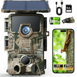 CEYOMUR 4K 30fps Solar Wildkamera, 64MP Wi-Fi 6 wildtierkamera mit Handyübertragung App, 120° Erfassungs Winkel, Wildkamera WLAN mit 0,1s Auslösezeit, 5200mAh Akku, 64GB SD-Karte, IP66 Wasserdicht Tarnung Angebot bei HelloDeals