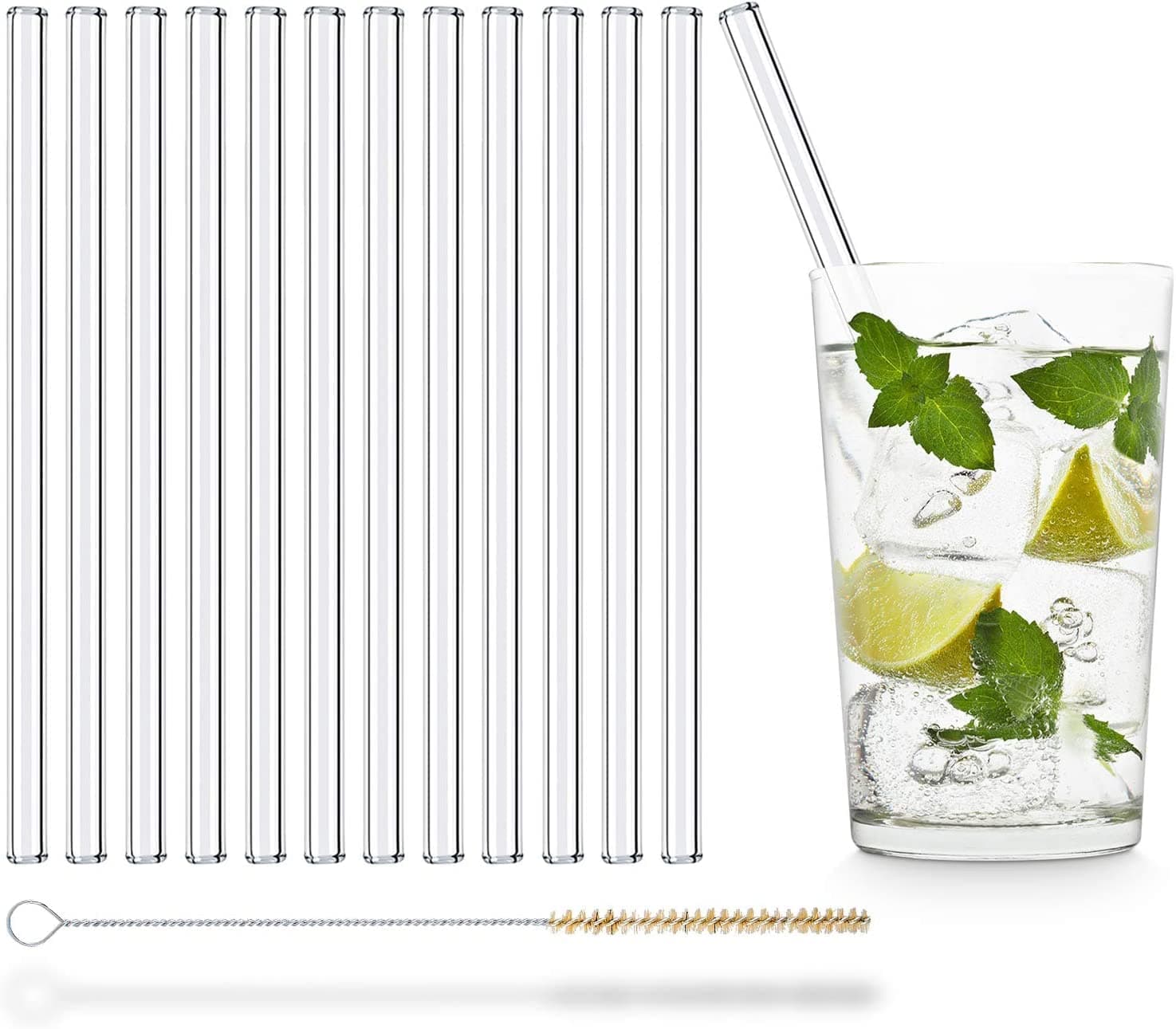 Glasstrohhalme 12x 20 cm Strohhalm aus Glas - Budget Line - Wiederverwendbar - Geschirrspülfest - Glastrinkhalme aus Deutschland Angebot bei HelloDeals