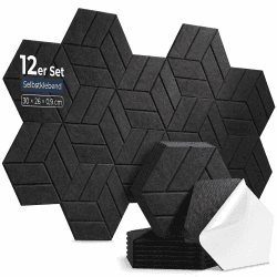 12 Stück Hexagon Akustikplatten Selbstklebend, 30 x 26 x 0,9 cm Hohe Dichte schallabsorber wand, Schallschutzplatten für Studio, Büro, Akustische Behandlung und Gaming deko, Schwarz 12 Stücke Parallelogram-schwarz Angebot bei HelloDeals