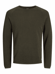 JACK & JONES Herren Strickpullover Rundhals Basic Langarm Sweater Baumwolle Shirt JJEHILL L Olive Night/Detail:melange Angebot bei HelloDeals