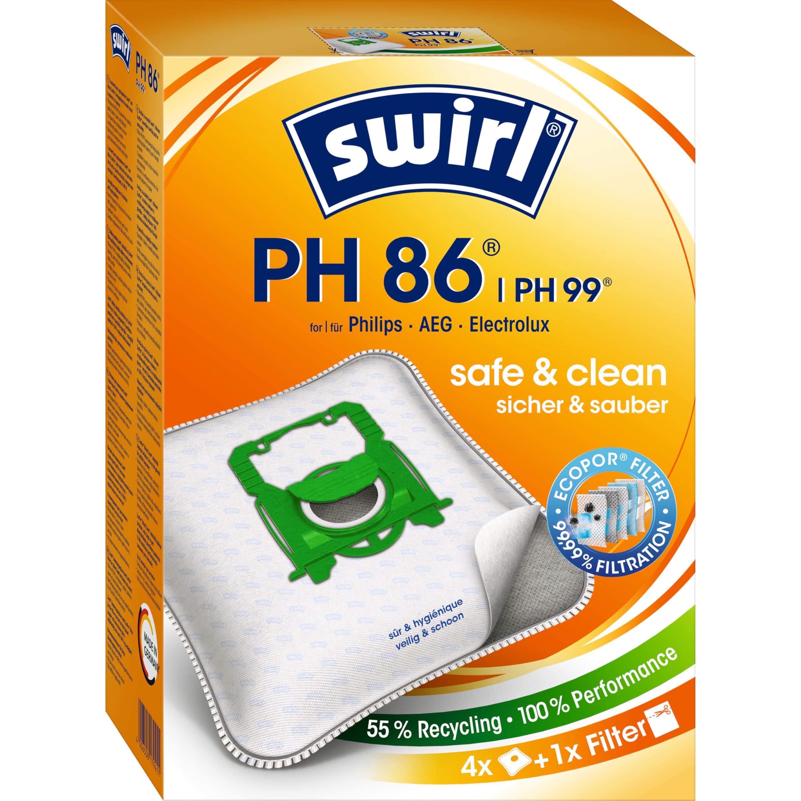 Swirl PH 86 / PH 99 EcoPor Staubsaugerbeutel 4 Staubbeutel + 1 Filter Staubsaugerbeutel, Siehe Bild und Beschreibung Angebot bei HelloDeals