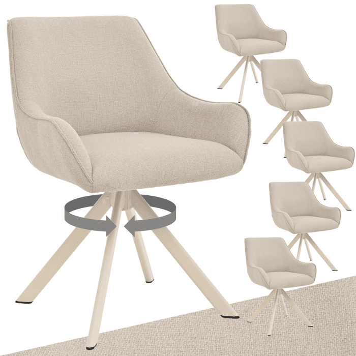 Esszimmerstühle Drehbar 6er Set mit Armlehne – 360°Drehbar Polsterstuhl Leinen Modern Drehstuhl Küchenstuhl mit Beige Metallgestell und Lehne für Esszimmer, Wohnzimmer, Büro, Beige 6 Leinen-beige Beine 6er Angebot bei HelloDeals