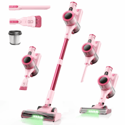 Dzaki Akku Staubsauger Kabellos 50.000 Pa, 55 Min. Laufzeit, Selbststehend, Touch Display, Anti-Tangle Bürste, Grünes LED-Licht, HEPA-Filter–für Tierhaare, Allergiker, Teppich, Hartboden & Auto (Rosa) Angebot bei HelloDeals