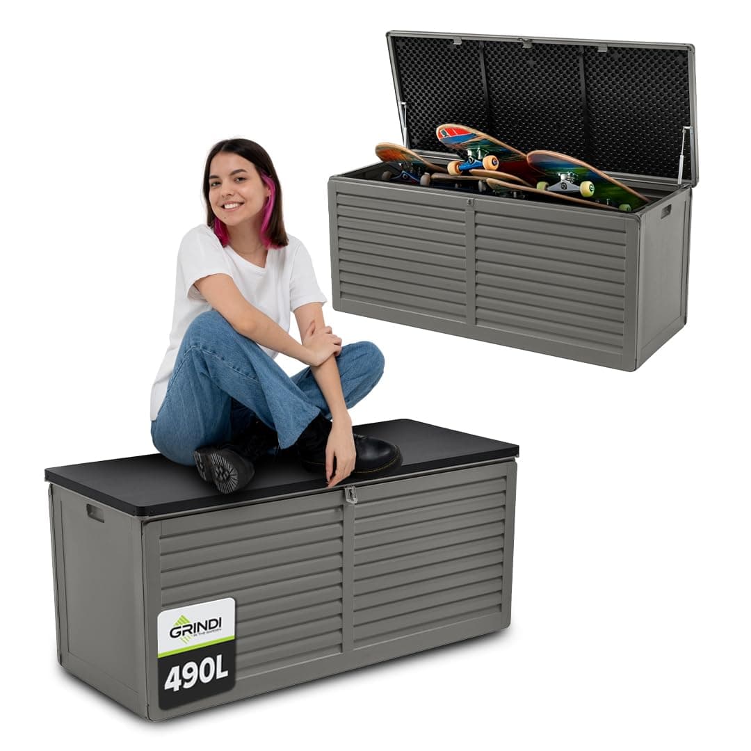 Grindi - Gartenbox 490 L - Auflagenbox wasserdicht Columba - Aufbewahrungsbox mit Deckel Garten - Kissenbox Outdoor wasserdicht - Geräteschuppen - Balkonmöbel - Gartenmöbel - Garten Zubehör Dunkelgrau 490L Angebot bei HelloDeals