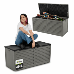 Grindi - Gartenbox 490 L - Auflagenbox wasserdicht Columba - Aufbewahrungsbox mit Deckel Garten - Kissenbox Outdoor wasserdicht - Geräteschuppen - Balkonmöbel - Gartenmöbel - Garten Zubehör Dunkelgrau 490L Angebot bei HelloDeals