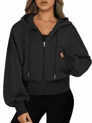 Jhsnjnr Damen Sweatjacke mit Kapuze Langarm Kapuzenpullover Sweatshirt Reißverschluss Sport Kurze Jacke Crop Zipper Hoodie S Schwarz Angebot bei HelloDeals