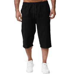 Sommer Shorts Herren - 3/4 Leinenhose Herren Casual Bermuda Shorts Mit Taschen Sommerhose Leichte Dreiviertel Hose Cargohose Herrenshorts Strand Yoga Jogger Casual Sweatpants Arbeitshose Kurze Hosen Schwarz XL Angebot bei HelloDeals