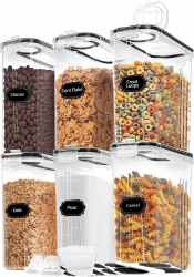 Skroam Müslibehälter, 6 Stück, luftdichte Frischhaltedosen mit Deckel, Kunststoff, Müsli-Spender für Küche und Speisekammer, Organizer und Aufbewahrung, Messbecher und 20 Etiketten Angebot bei HelloDeals
