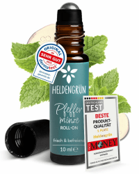 Heldengrün® BIO Roll-On Pfefferminze "Kopfklar" [100% NATURREIN] Bei Kopfschmerzen - Dermatologisch getestet - Pfefferminzöl Roll On mit Jojoba- & Mandelöl Pfefferminze 10 ml (1er Pack) Angebot bei HelloDeals