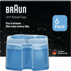 Braun 3-in-1 ShaverCare Reinigungskartuschen für Reinigungsstationen, 6er Pack - Original Kartuschen, Reinigt Rasierer 10X Besser Als Wasser, Scherkopfreiniger, Entfernt Haare Und Hautpartikel Angebot bei HelloDeals