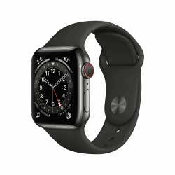 Apple Watch Series 6 (GPS + Zellular, 40MM) Edelstahlgehäuse Graphit mit Schwarz Sportarmband (Generalüberholt) Angebot bei HelloDeals