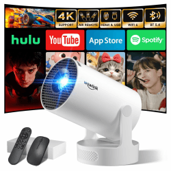 Mini Beamer 4K Unterstützt 2026 Neueste Eingebaute Apps 1080P FHD WiFi 6 BT 5.4 Auto Screen Keystone Korrektur Smart Projektor Tragbar Leichtes Gewicht, Niedriger Rausch, Ultrakurzfokus, Weiß Angebot bei HelloDeals