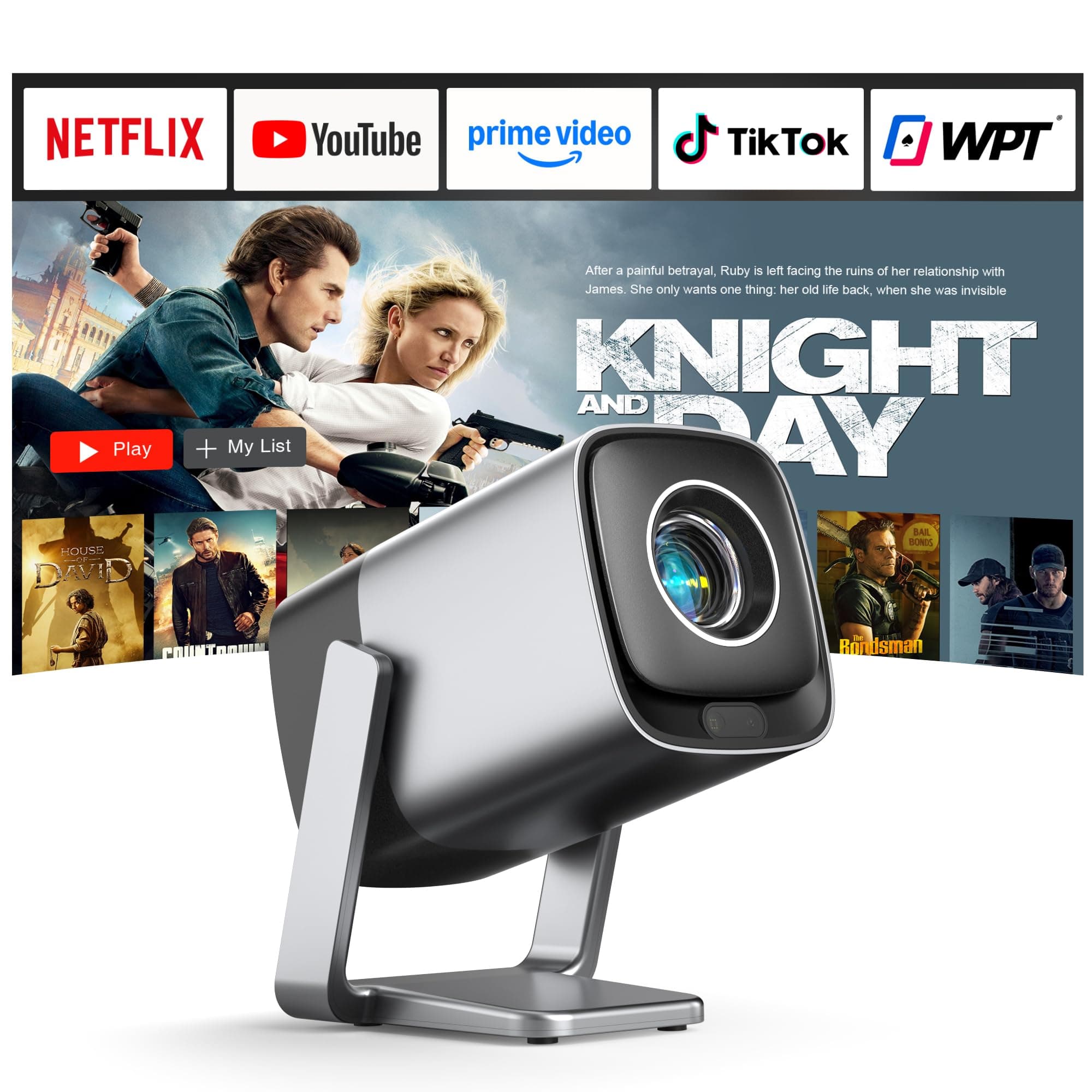 Smart Mini Beamer 4K kompatibel mit Netflix & Dolby Audio, XuanPad 28000 Lumen Beamer mit TOF Autofokus & Trapezkorrektur, WiFi6 & Bluetooth, 210° Heimkino/Outdoor Silver Projektor für Handy/PC Angebot bei HelloDeals