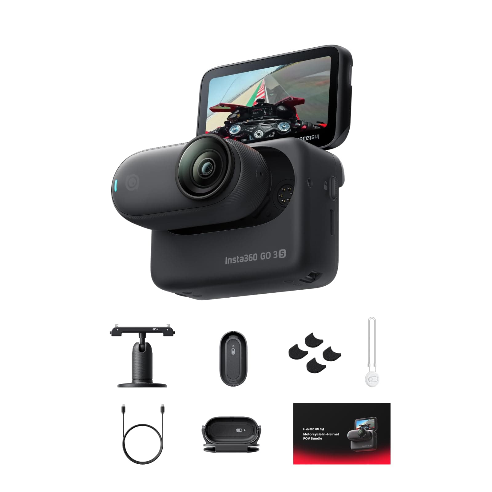 Insta360 GO 3S Helmintegriertes Motorrad-POV-Bundle (Sonderedition)- Tragbare 4K Vlogging-Kamera, Freihändig, POV-Kamera, Stabilisierung, 140 min Akku, 10 m wasserdicht, Action-Cam für Sport, Motorrad Nachtschwarz Motorrad-POV-Bundle (Sonderedition) Angebot bei HelloDeals