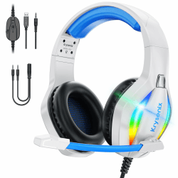 Krysenix PG1 RGB Gaming Headset für PS4, PS5, PC, Xbox,Switch, Kabel Gaming Kopfhörer mit LED Licht, Over Ear Computer Headset mit Noise Cancelling Mikrofon und 3,5 mm Klinke,Hell Blau Angebot bei HelloDeals