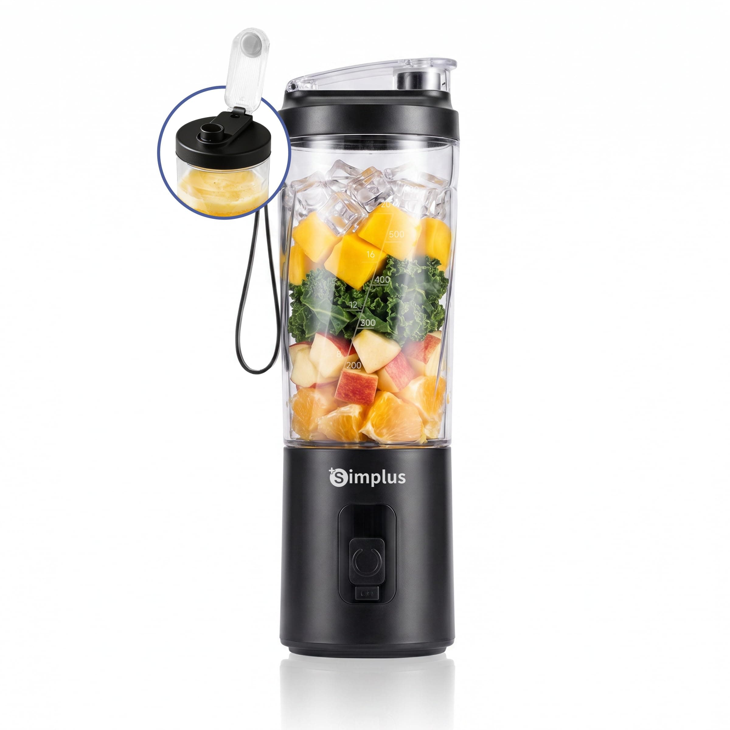 SIMPLUS Tragbarer Mixer 800ml Smoothie Maker To Go, USB-C Wiederaufladbarer Mini Standmixer, 6 Edelstahlklingen, Zerkleinert Eis & Gefrorene Früchte in 40s, Kabellos, BPA-frei, Leakproof Deckel Angebot bei HelloDeals