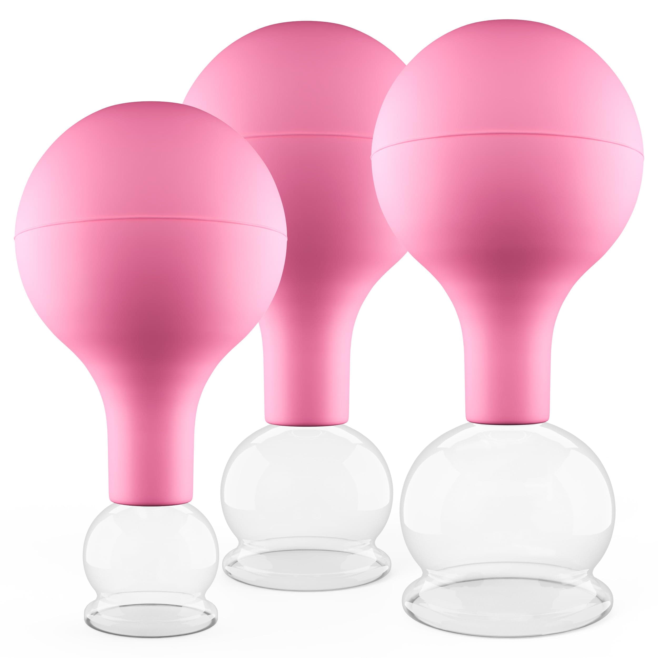 Pulox Schröpfgläser Set aus Echtglas mit Saugball - 3x Medizinisches Schröpfglas in Pink - 25mm, 32mm, 40mm Angebot bei HelloDeals