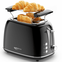 Keenstone Toaster 2 Scheiben, Retro Edelstahl Toaster mit breitem Schlitz, 6 Bräunungsstufen, mit Warmhalterost, Aufwärm- & Auftaufunktion, für Toast und Brot, herausnehmbare Krümelschublade Schwarz Angebot bei HelloDeals