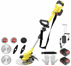 TerraKraft 21 V Rasentrimmer mit Akku, 750W Freischneider, Teleskophöhe 100cm - 145cm Motorsense, 90° Trimmwinkel, Inkl. 2 x 4,0Ah Akku und Ladegerät Gelb Angebot bei HelloDeals