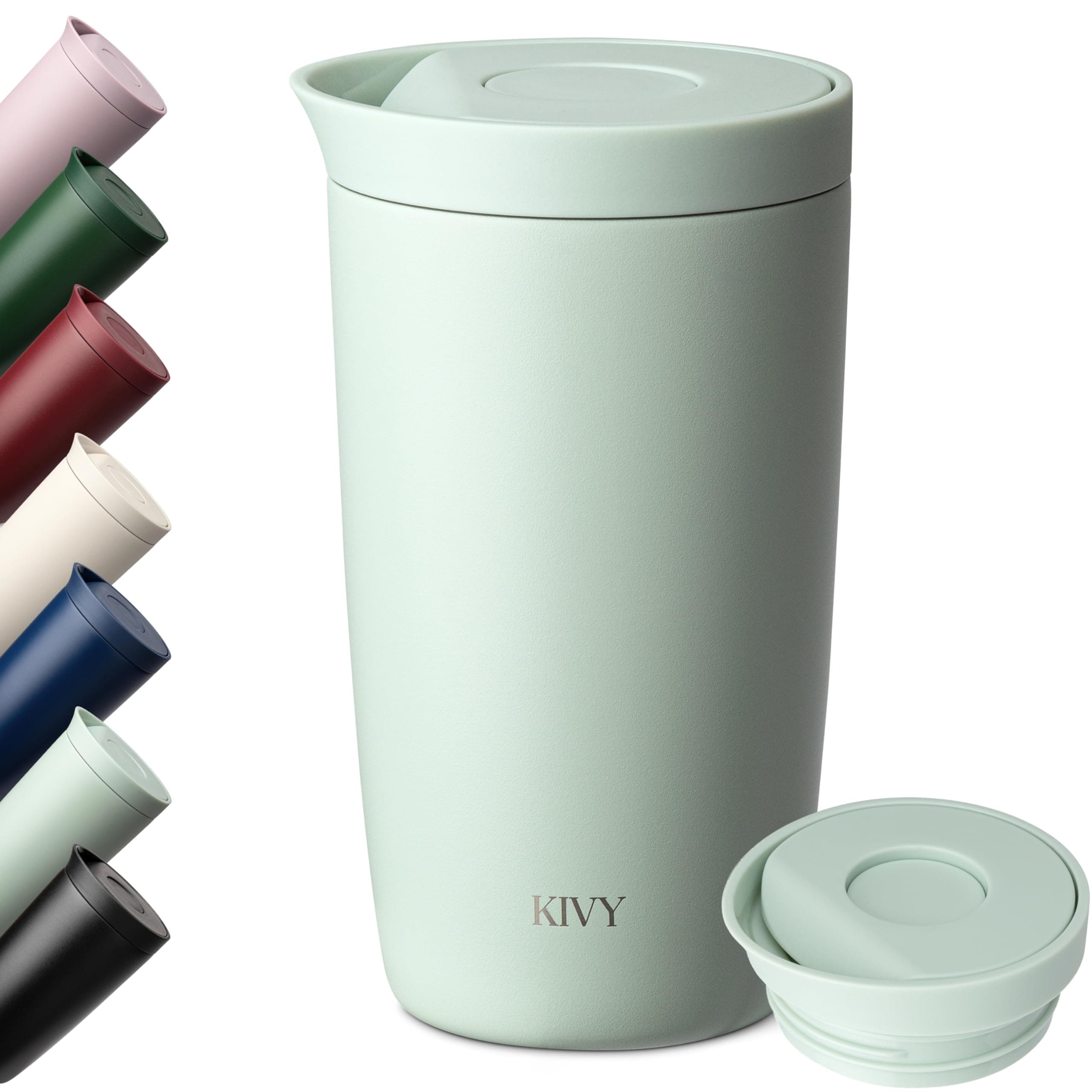 KIVY Thermobecher 350 ml [6h heiß & 24h kalt] für Kaffee, Tee & Iced Coffee - Coffee to go Becher - Thermotasse mit Deckel - Isolierbecher - Travel Mug - Teebecher - Thermo Kaffeebecher to go Hellgrün 350 ml Angebot bei HelloDeals