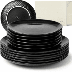KIVY Geschirrset 6 Personen[Kratz & Spülmaschinenfest] 6x27cm + 6x22cm - Teller Set 12-teilig modern - Geschirr Set - Kombiservice - Geschirrset - Teller Set Schwarz - Teller Schwarz Matt Angebot bei HelloDeals