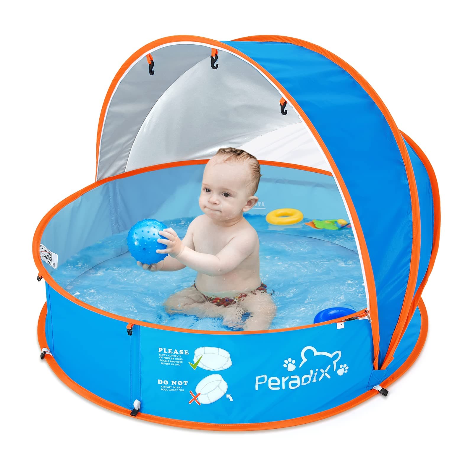 Peradix 4 in 1 Pop Up Baby Planschbecken,Babypool mit UV Schutz Bällepool, Baby Zelt Strandzelt mit Moskitonetz,Tragbare Spielzelt Bällebad Sonnenschutz Sommer für Jahre,(Blau) Angebot bei HelloDeals