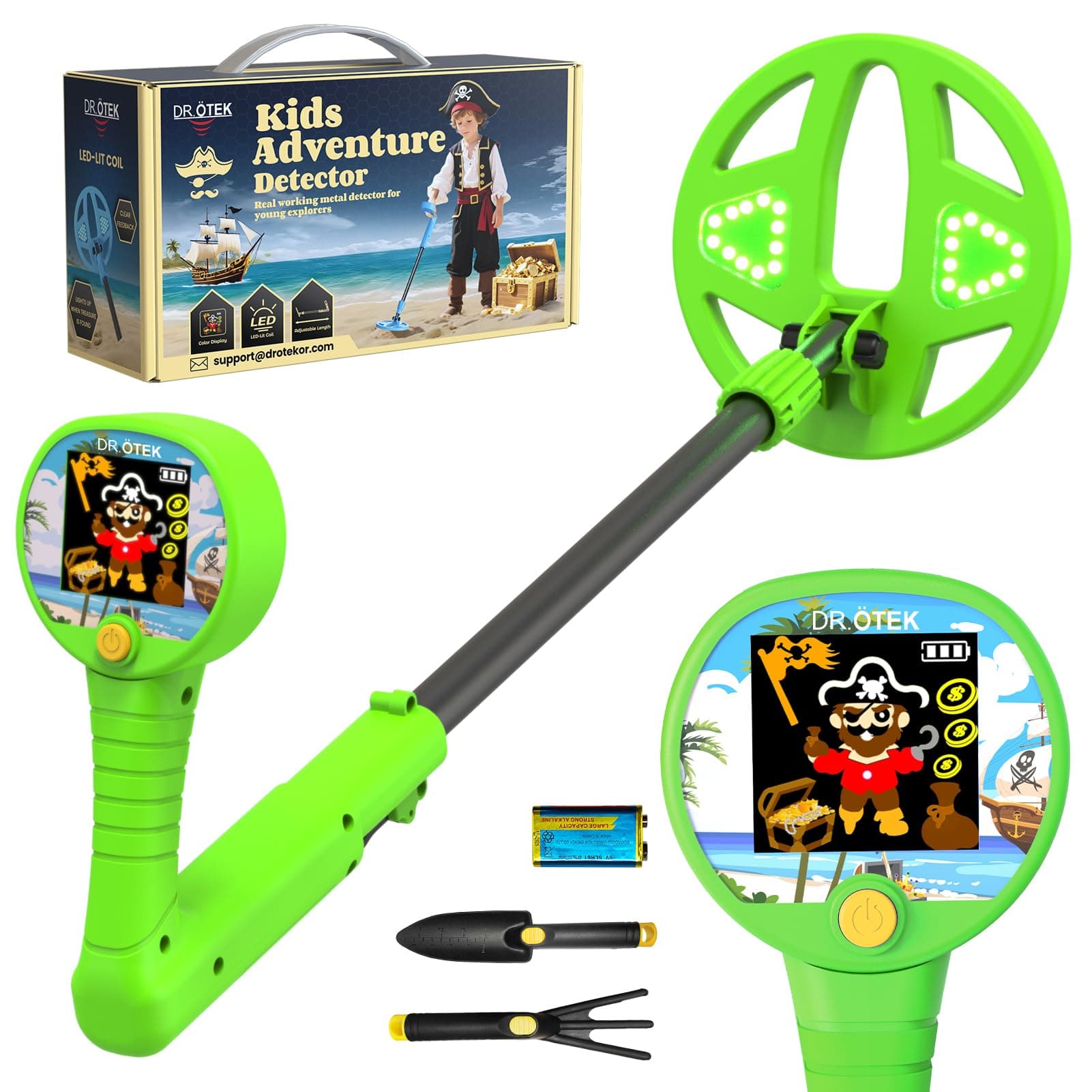 DR.ÖTEK Metalldetektor Kinder, Farb-LCD & 6" Leuchtspule, Leicht & Einstellbar, Rutschfester Griff, Kinder Metalldetektor Set für 3-12, Jungen & Mädchen, Grün 9 AIR Green Angebot bei HelloDeals