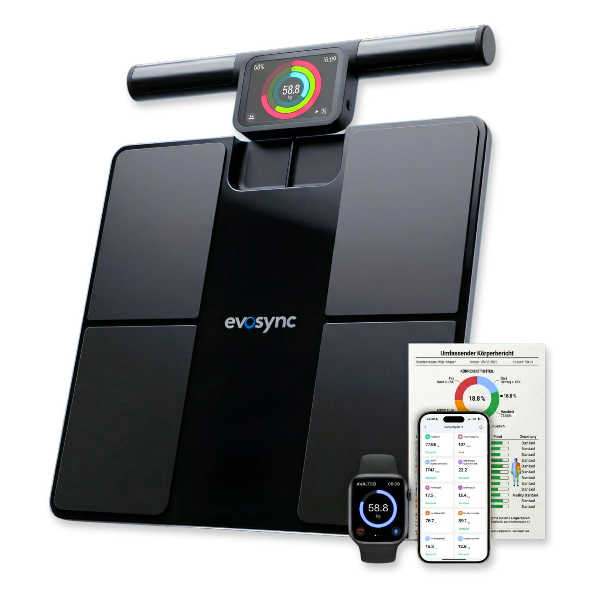 Körperanalyse-Waage – Smart Körperfettwaage mit 58 Gesundheitsmetriken, 8-Elektroden-Technologie, hochpräzise Messung, kostenlose App ohne Abo, Multi-User, Bluetooth & Reportfunktion Angebot bei HelloDeals