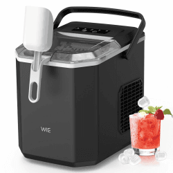 WIE Eiswürfelmaschine Kleine Eiswürfelbereiter mit Schaufel 1,3 Liter Wassertank 9 Würfel in 6 Minuten Eiswürfelmaschinen Selbstreinigende Ice Maker Leiser für Küche Büro Bar Party Schwarz 1.3L Angebot bei HelloDeals