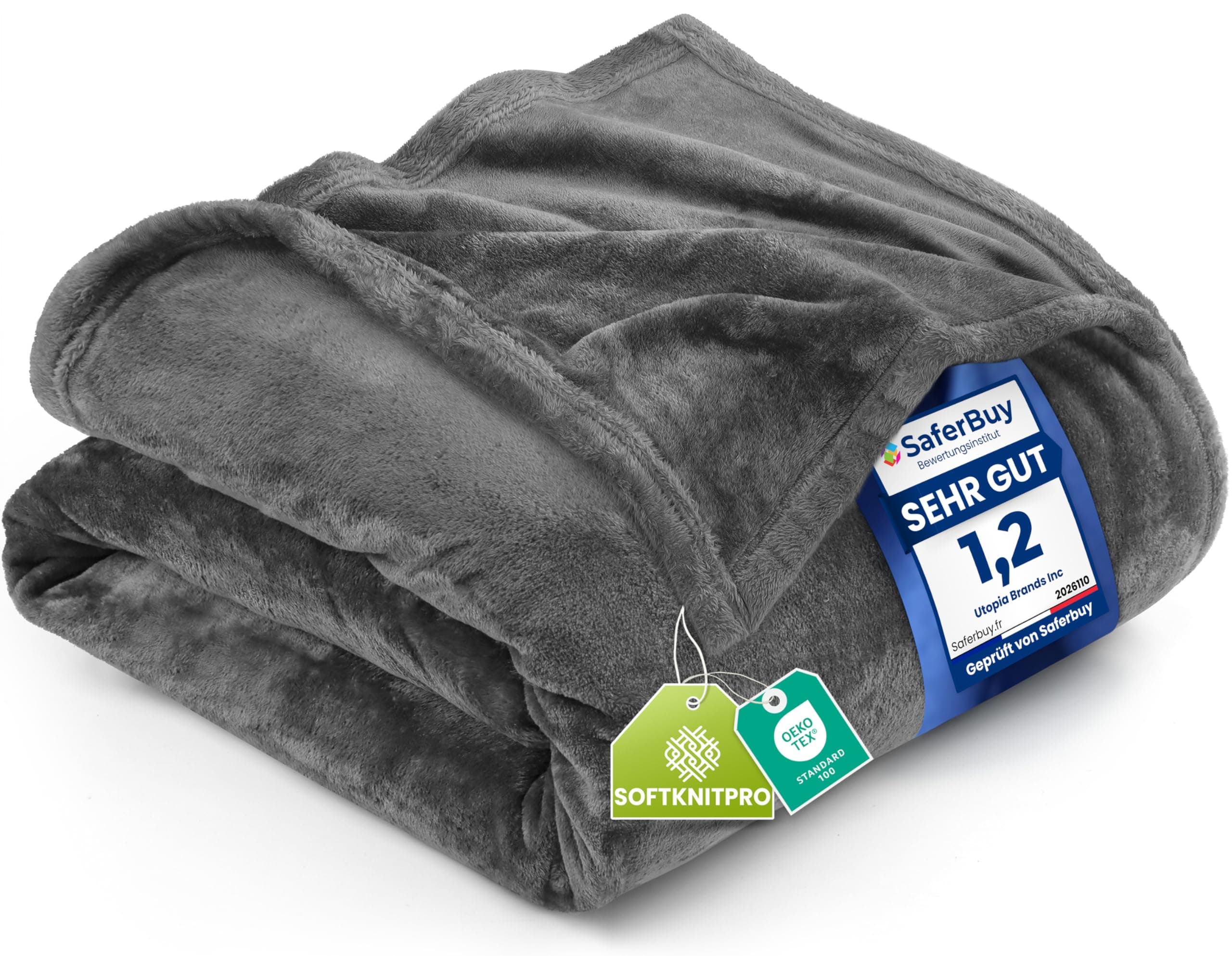 Utopia Bedding Kuscheldecke flauschig Fleecedecke [228x228 cm, Grau] leichte, Warm Winter Decke, Weich und atmungsaktive Decke für Bett Sofa und Couch Grau 228x228 cm Angebot bei HelloDeals