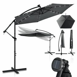 Juskys Ampelschirm Brazil 300 cm LED Beleuchtung Solar & Kurbel - UV-Schutz wasserabweisend knickbar - Hülle - Sonnenschirm Marktschirm - grau Grau 300 cm Angebot bei HelloDeals