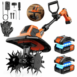 Gartenfräse Akku, Elektro-Bodenhacke 21V mit 2 x 3.0Ah Akkus, 400 U/min, 600W Bürstenloser Motorhacke, 23 cm Arbeitsbreite, 17 cm Arbeitstiefe, Verstellbarer Griff, für Bodenbearbeitung Gartenarbeit Orange-Schwarz 2 Batterien Angebot bei HelloDeals