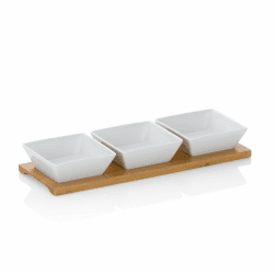 kela Servierschalen Set 4tlg PHILIPA, Porzellan Snackschalen mit Bambus Servierplatte, eckig, Dipschalen Set weiß Weiß 33.5 x 12 x 5 cm (4-Piece) Angebot bei HelloDeals