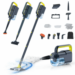 10-in-1 Dampfreiniger mit abnehmbarem Handgerät, 350ml Tank, 10s Aufheizzeit, 248°F (120°C) Dampf, 2-Stufen Steuerung & Drehkopf für Böden, Teppiche, Fliesen - Leichtgewicht & Multifunktional Black Angebot bei HelloDeals
