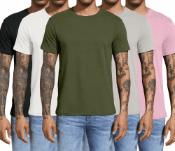Boyzn Herren 3 or 4 Pack Baumwolle T-Shirts, Kurzarm/Langarm Rundhals Sport T-Shirts, Baumwolle Gym Workout Laufshirts für Männer L 5er Pack-schwarz/Weiß/Grau/Grün/Rosa Angebot bei HelloDeals